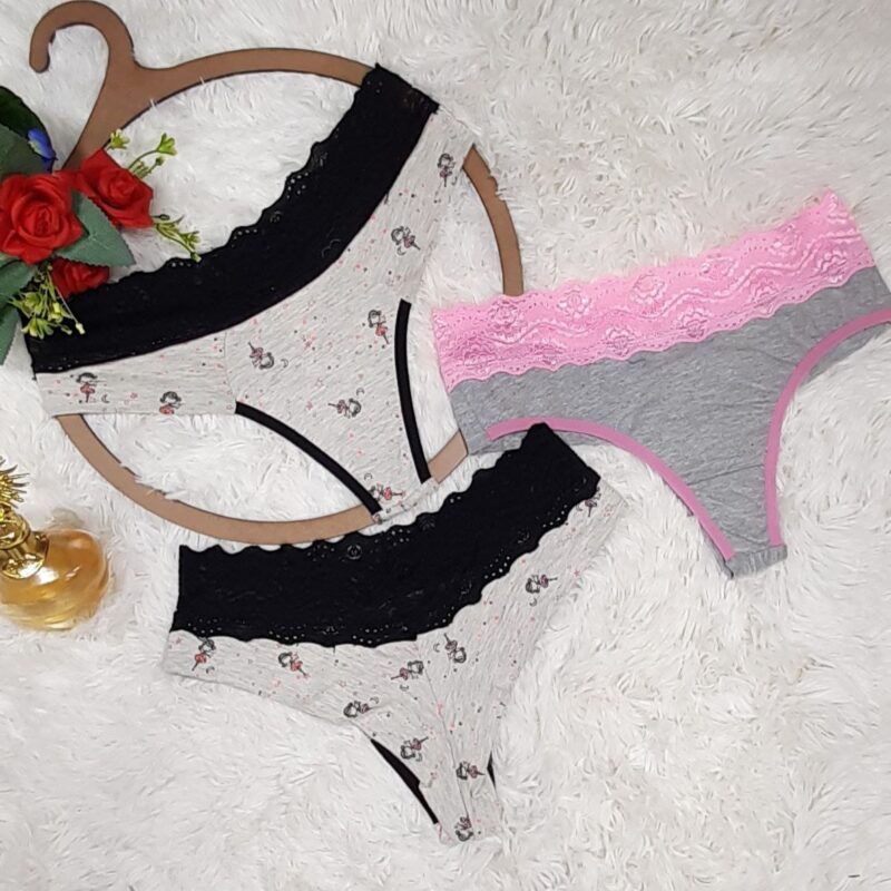 Calcinha fio duplo cós de renda